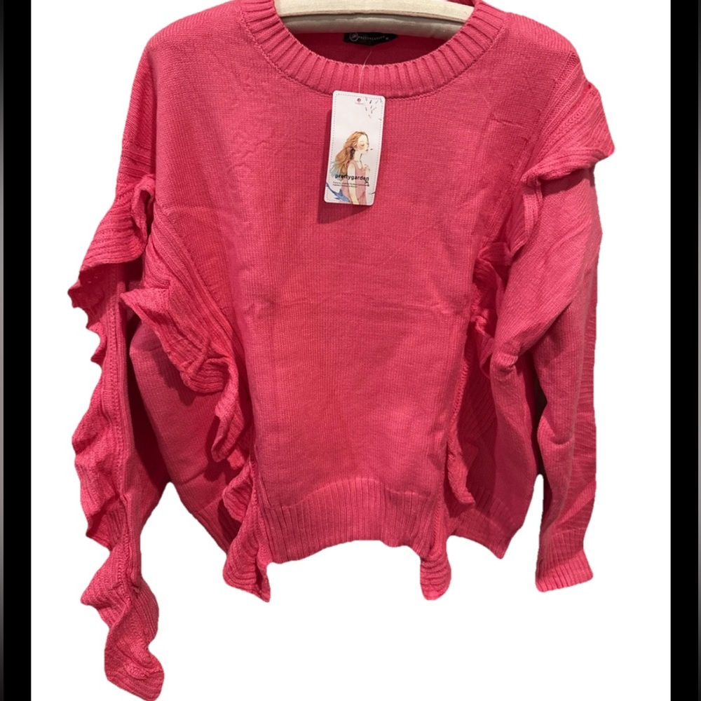 Women's Pink Ruffle Sweater - Picture 2 of 3
